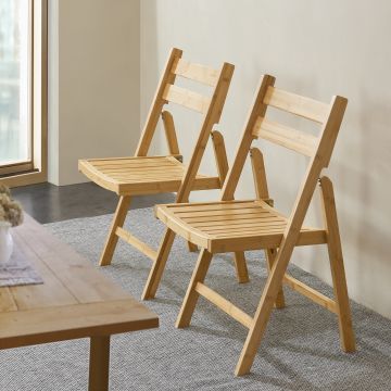 Juego de 2 sillas plegables Gran uso en interiores bambú 78x45x48 cm - Natural [en.casa]