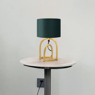 Lámpara de mesa Smethwick con base asombrosa 1x E14 40 W metal + tela  34 x Ø 18 cm - Verde oscuro / Dorado [lux.pro]