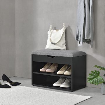 Banco de zapato Gentofte 46 x 60 x 30 cm para 4 pares aglomerado Negro y Gris [en.casa] 