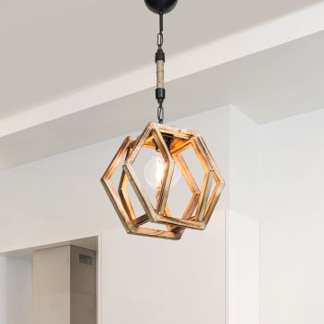 Lámpara colgante Cheltenham 1 x E27 20 W metal/madera 30 x 30 cm negro / madera / yute [lux.pro]