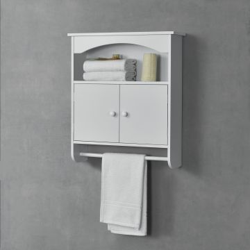 Mueble de pared para Baño Graz - 62x53x16 cm Con toallero Barra MDF Blanco [en.casa]®