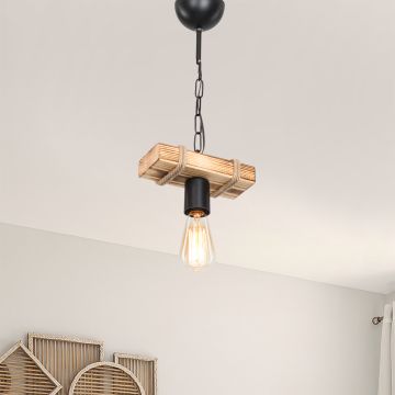 Lámpara colgante Hemel 1/2/3 x E27 20 W metal/madera diferentes medidas negro/madera/yute [lux.pro]
