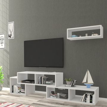 Mueble TV con estante cubo Malvik aglomerado 170x30x42 cm - Blanco [en.casa]