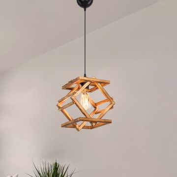 Lámpara colgante Dudley 1 x E27 20 W madera 30 x 26 cm negro / natural [lux.pro]