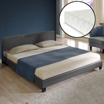 [Corium] Cama de cuero sintético moderna - con [neu.haus] colchón de espuma fría (140 x 200) (gris oscuro)
