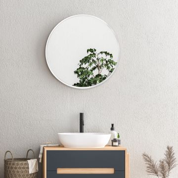 Espejo de pared Ordona redondo aluminio tamaño Ø 50 cm - Blanco mate [en.casa]