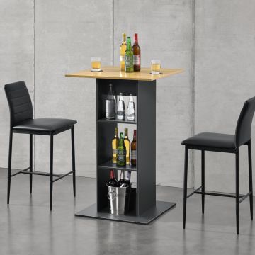 Mesa de Bar Visby con 3 estantes aglomerado 70 x 70 x 110 cm - Gris oscuro y Color madera [en.casa]