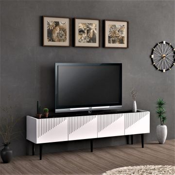 Mueble de TV Oppdal aglomerado/plástico 45 x 154 x 37 cm blanco / mármol negro [en.casa] 