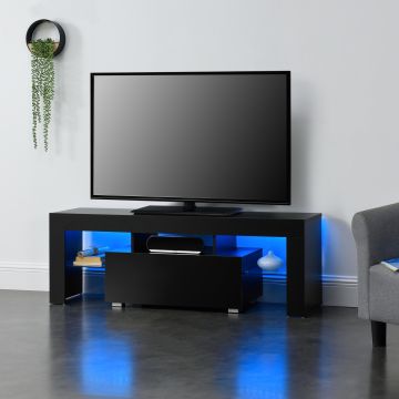 Mesa de tele con LED - Grimsey  - 130 x 35 x 45 cm - Aglomerado - Negro [en.casa]