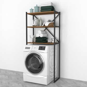 Estantería alta para lavadora Askersund aglomerado/metal 160 x 66 x 34 cm efecto nogal [en.casa]