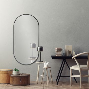  Espejo de pared para el baño Corato aluminio elíptica 40 x 80 cm negro [en.casa]