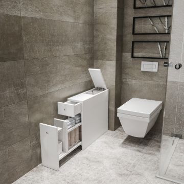 Mueble de baño auxiliar Birkenes aglomerado 60-110x19x55cm - Blanco [en.casa]