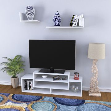 Mueble TV con 2 estantes Kinn aglomerado 120x30x42 cm - Blanco [en.casa]