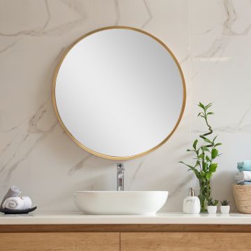 Espejo de pared para el baño Modugno aluminio redondo Ø 50 cm dorado [en.casa]