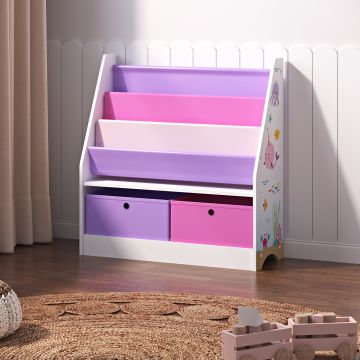 Estantería para niños Neda con decoración marina 74x71x23cm blanco/violeta/rosa [en.casa]