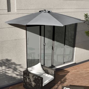 [casa.pro] Sombrilla de media pantalla con manivela gris Ø300cm para jardín, terraza