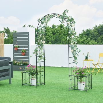 Arco para rosas Barisciano con jardineras acero 220x202x50cm - Negro [casa.pro]