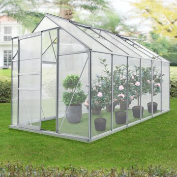 Invernadero de jardín Oisterwijk 7,03 m² en policarbonato 370 x 190 x 124/195 cm transparente [en.casa]