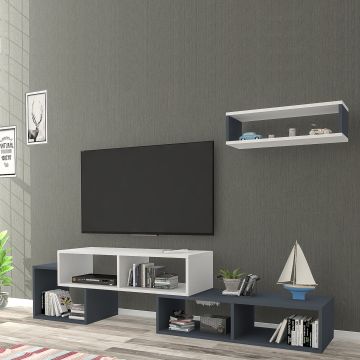 Mueble TV con estante cubo Malvik aglomerado 170x30x42 cm - Blanco/Antracita [en.casa]