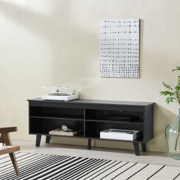 Mueble de salón TV Stenløse con 4 estantes y 2 salidas de cables aglomerado 58 x 150 x 38 cm - Negro [en.casa]