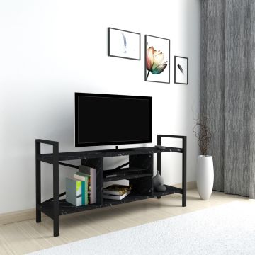 Mueble de TV Osterøy aglomerado/metal 61 x 120 x 35 cm efecto mármol negro [en.casa] 