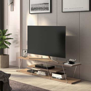 Mueble de salón TV Säffle aglomerado/metal 143 x 33 x 30 cm - Nogal/Cromo [en.casa]