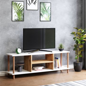  Mueble TV Ærøskøbing aglomerado 43 x 120 x 29 cm blanco / efecto madera [en.casa]