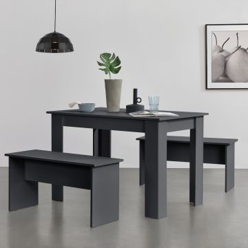 Conjunto de mesa de comedor + 2 bancos Hokksund tablero de partículas gris [en.casa] 