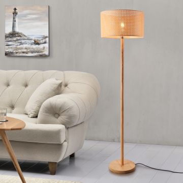 Lámpara de pie Rochdale 1xE27 60 W madera/ratán 154 x Ø 40 cm natural/marrón amarillento [lux.pro]