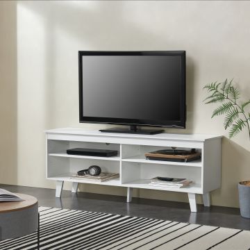 Mueble de salón TV Stenløse con 4 estantes y 2 salidas de cables aglomerado 58 x 150 x 38 cm - En diferentes colores [en.casa]