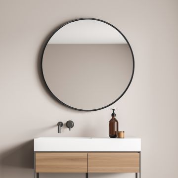 Espejo de pared Ordona redondo aluminio en diferentes medidas - Negro mate [ en.casa]