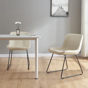 Juego de 2 sillas de comedor Kannus cuero sintético y metal 77 x 50 x 62 cm - Beige y Negro [en.casa]