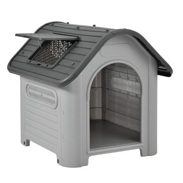 [en.casa] Caseta de plástico para perros - gris / negro - PVC - 87 x 72 x 75,5 cm
