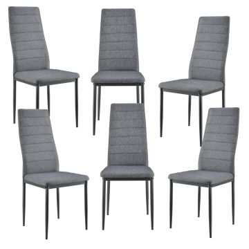 Set de 6x sillas de Comedor Lidköping tapizadas de tela y acero - 96 x 43 x 52 cm Gris [en.casa]
