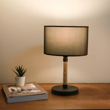 Lámpara de mesa Rayleigh 1xE27 20 W metal/tela/cuerda de yute 13 x Ø 24 cm negro [lux.pro]