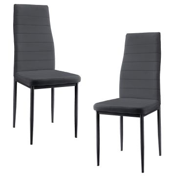 Set de 2 sillas de comedor Lidköping con respaldo alto tapizada cuero sintético mate - Gris [en.casa]