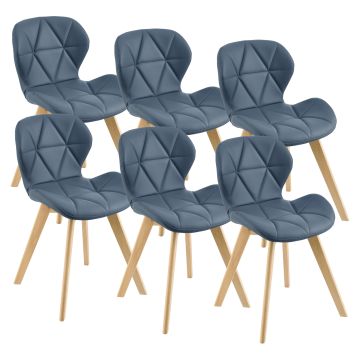 Set de 6 Sillas de comedor Älmhult diseño escandinavo polipiel y madera 81 x 57 x 49 cm - Azul [en.casa]