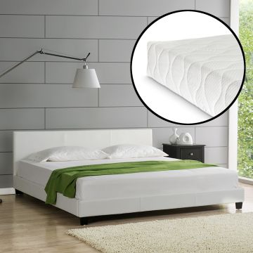 [Corium] Cama de cuero sintético moderna - con [neu.haus] colchón de espuma fría (160 x 200) (blanco)