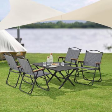 Mesa portátil con 4 sillas plegables camping Botrugno aluminio tela - Gris [casa.pro]