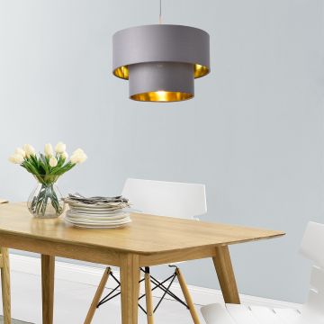 Lámpara Colgante Lopar - E27 - 60W - Metal Tela - En diferentes medidas Gris/Dorado [lux.pro]