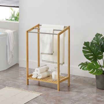 Toallero de Bambú Kautokeino con 3 barras 1 estante bambú / acero 51 x 31 x 85 cm natural [en.casa]