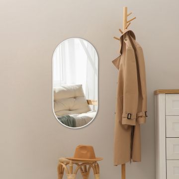 Espejo de pared ovalado Picciano aluminio - 40 x 80 cm - Blanco mate [en.casa]