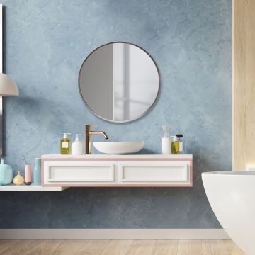 Espejo de pared para el baño Modugno aluminio redondo Ø 60 cm plata [en.casa]