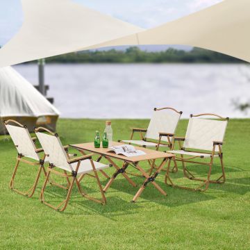 Mesa portátil con 4 sillas plegables camping Botrugno aluminio tela - Beige [casa.pro]