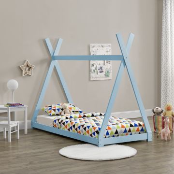 [en.casa]® Cama para niños pequeños - Cama infantil - 200x90cm - Estructura tipi de madera pino - Azul