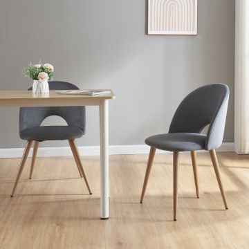 Juego de 2 sillas de comedor Karijoki terciopelo y metal 77 x 50 x 55 cm - En diferentes colores y Natural [en.casa]