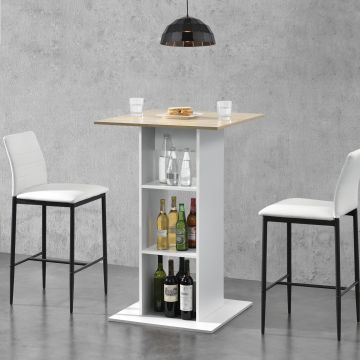 Mesa de Bar Visby con 3 estantes aglomerado 70 x 70 x 110 cm - Blanco y Color roble [en.casa]