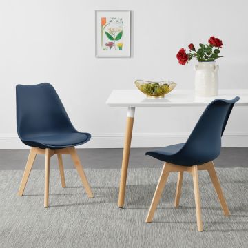 Set de 2x sillas de comedor Fläten estilo escandinavo cuero sintético y  madera de haya 81 x 49 x 57 cm - Azul [en.casa]