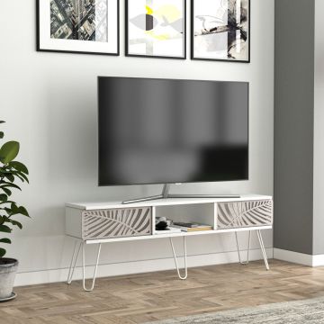 Mueble de salón TV Salangen aglomerado/metal 139 x 30 x 49 cm - Blanco [en.casa]