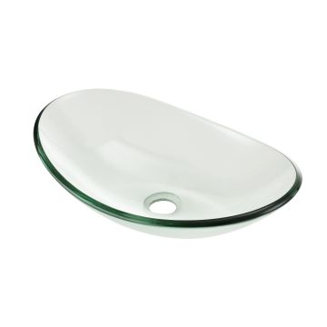 [neu.haus] Lavabo lujoso en forma redonda - (47x30,5cm) - Lavabo sobre encimera - cristal de seguridad - transparente